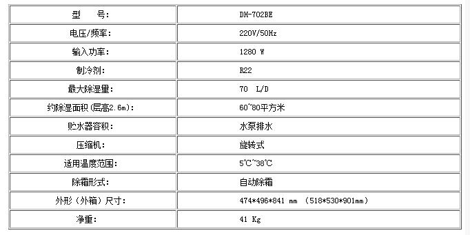 DH-702BE技术参数表