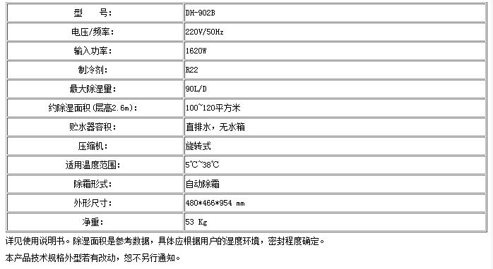 DH-902B技术参数表